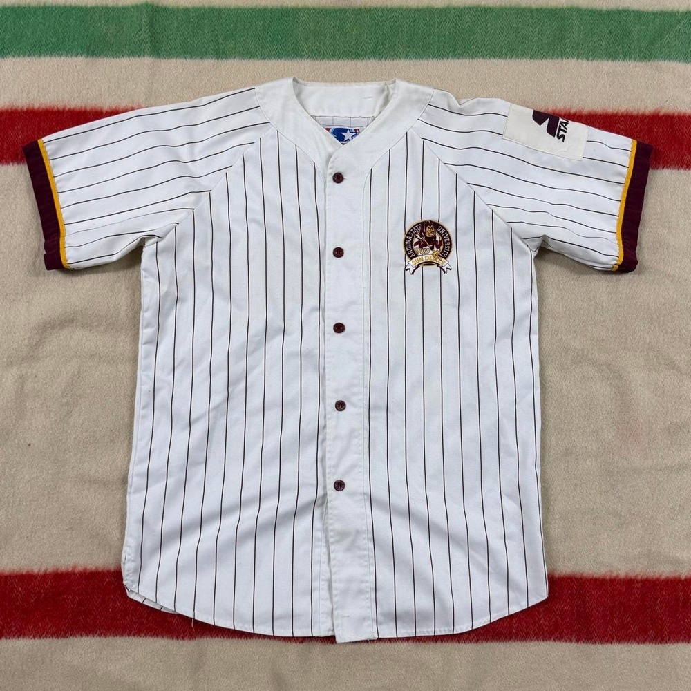 Vintage Arizona State Sun Devils Pinstripe Starter Baseball Jersey Mens L White